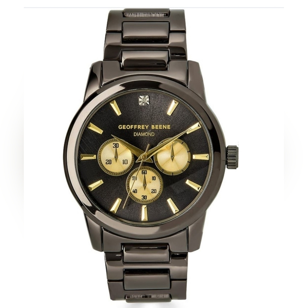 Geoffrey Beene Black and Gold Genuine Bracelet Watch, 41mm